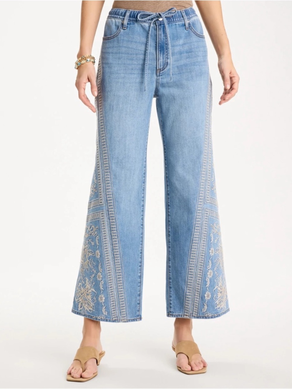 Chico's Light Blue Embroidered Wide-Leg Jeans
